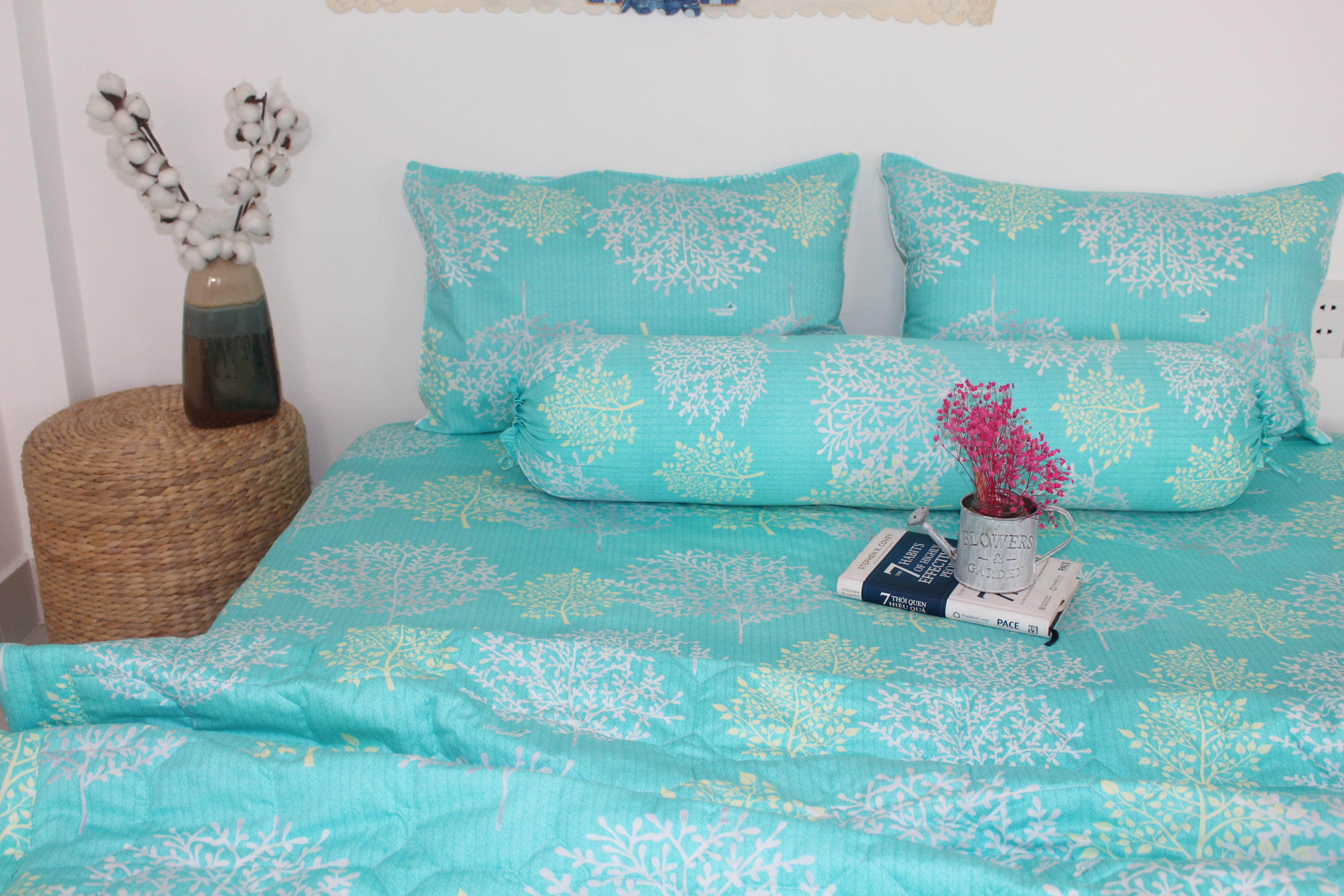 Bộ Drap Gối Cotton -Mẫu San Hô Ngọc vải dày dặn, mát mẻ, siêu thấm mồ hôi