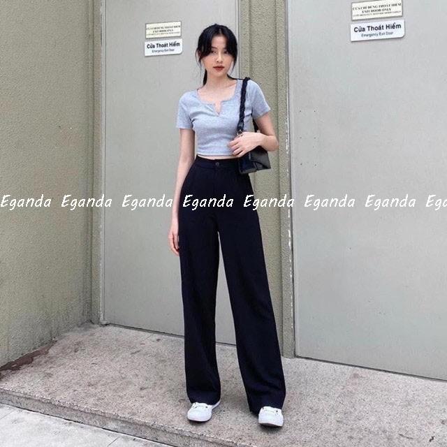 Quần ống suông culottes cài nút đen (Hàng có sẵn