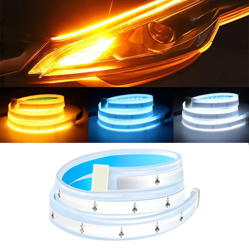 Mới 2 cái Xe Đèn Led Dải Đèn Chạy Ban Ngày Dải Đèn Pha Tự Động Linh Hoạt Đèn Pha Trang Trí Đèn Vàng 12 V 30 cm 45 cm 60 cm