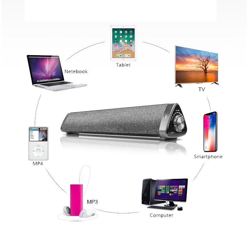 Soundbar bluetooth để bàn âm thanh siêu hay Loa Bluetooth, Loa Đôi, Âm Thanh Trung Thực, Hỗ Trợ Thẻ Nhớ, USB, Jack 3.5