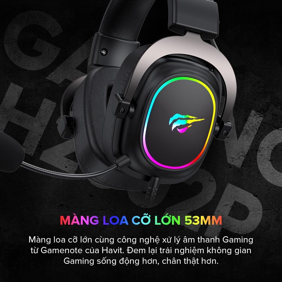 Tai Nghe Gaming Headphone HAVIT H2002P, Driver 53mm, Đèn RGB 36 Màu, Giả Lập 7.1 - Hàng Chính Hãng