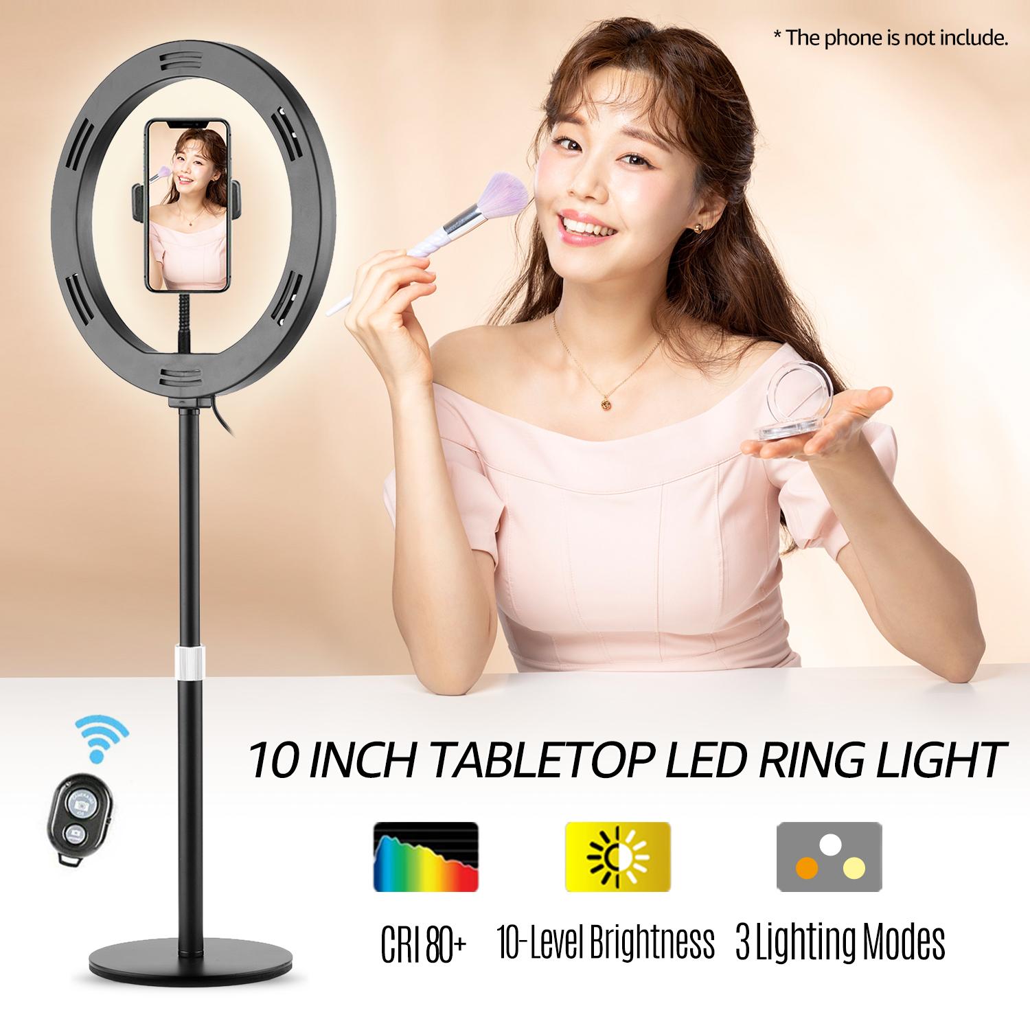 Đèn LED hỗ trợ 3 chế độ chiếu sáng Có thể điều chỉnh với giá đỡ điện thoại có chân đế để bàn 10 inch Selfie Beauty