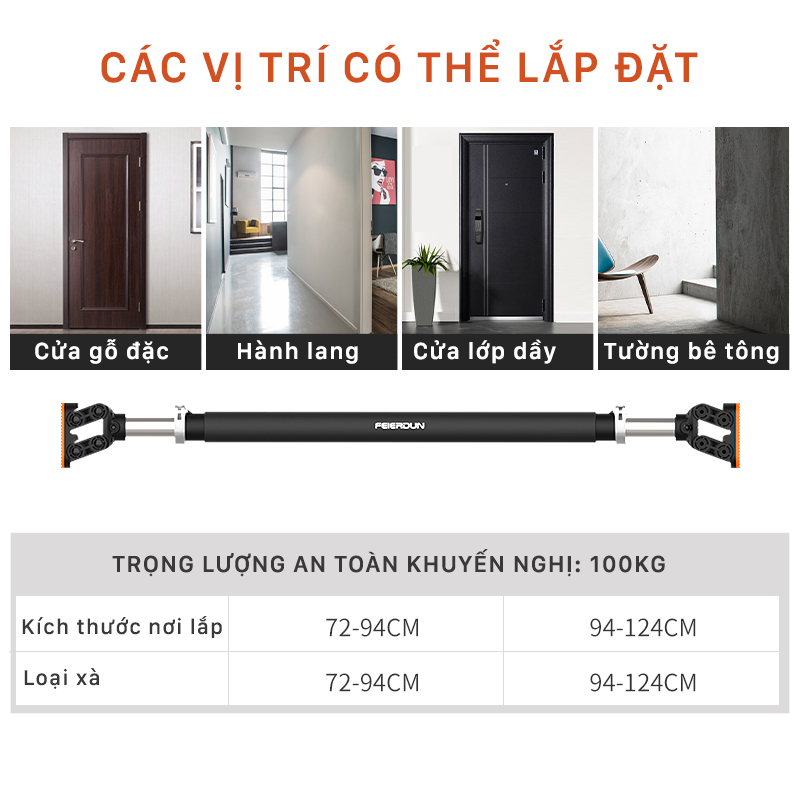 Xà đơn treo tường thế hệ mới FED-XM0103 điều chỉnh 72-94cm