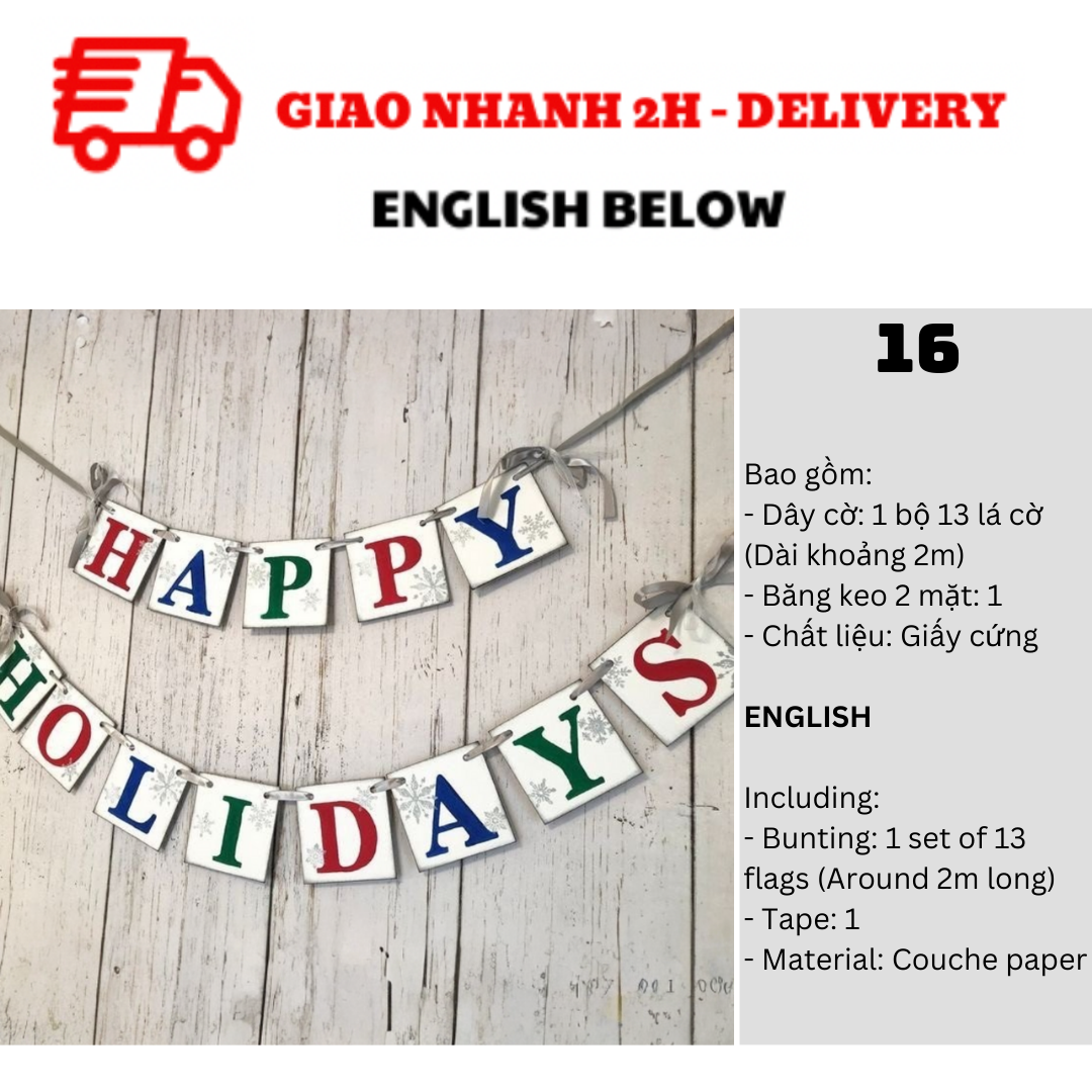 Bộ Dây Cờ Noel Trang Trí Tiệc Nhiều Mẫu - Merry Christmas Bunting DCXM31