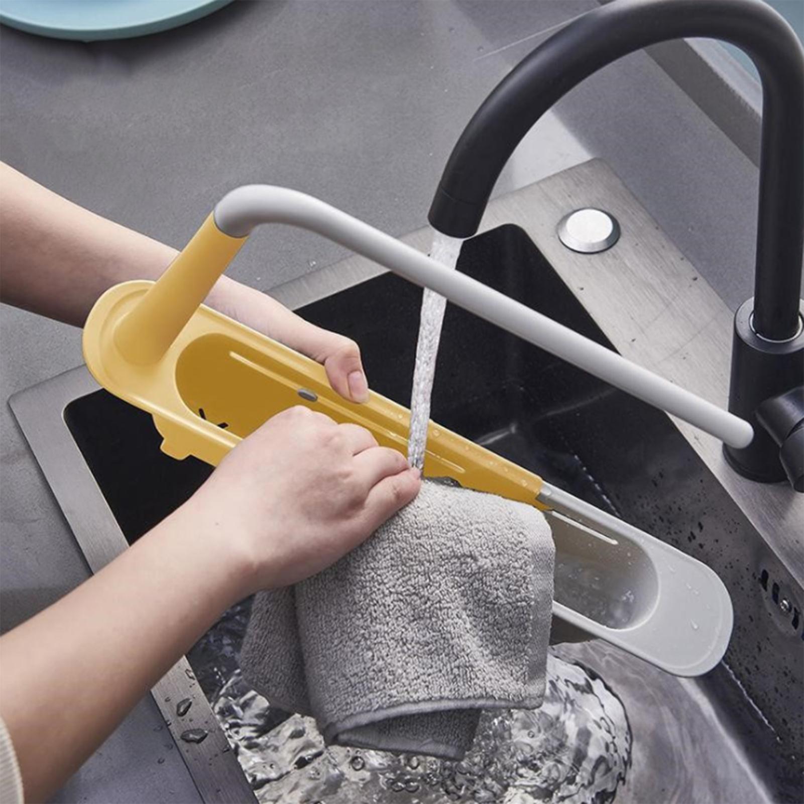 Kitchen Sink Holder, Sink Retractable Drain Rack, Dish Cloth Hanger, Towel Sponge Organizer Rack for Home Kitchen