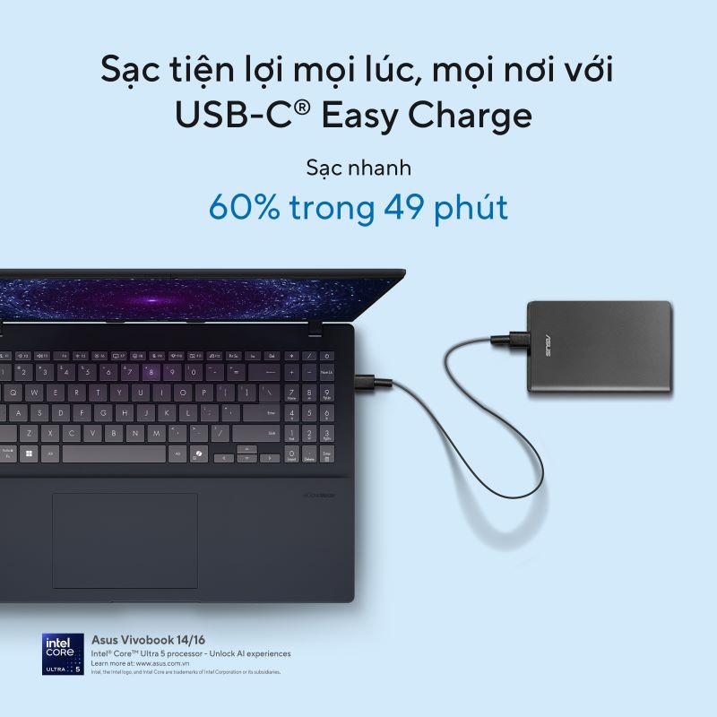 Asus Vivobook 14 A1407CA-LY008WS (Intel Core Ultra 5 225H | 16GB | 512GB | Intel Arc | 14 inch WUXGA IPS | Win 11 | Office | Bạc) - HÀNG CHÍNH HÃNG