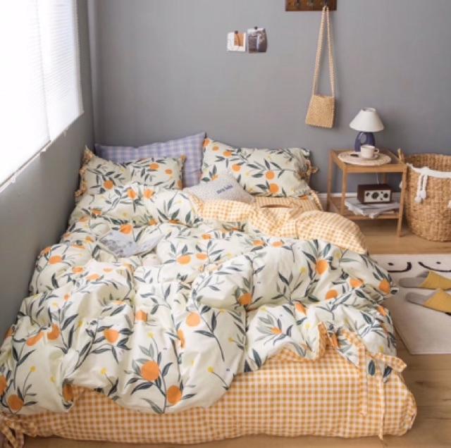 Set Cotton Living Hàn Quốc Hàng Nhập Khẩu Cao Cấp 4 Món Hoa tuylip vàng và thú