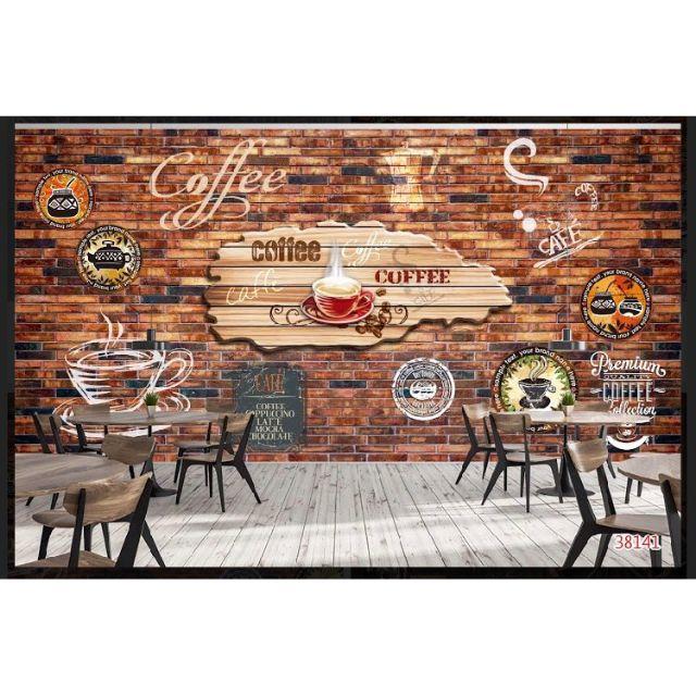 Tranh dán tường 3D dán quán cafe, trà sữa, trà chanh
