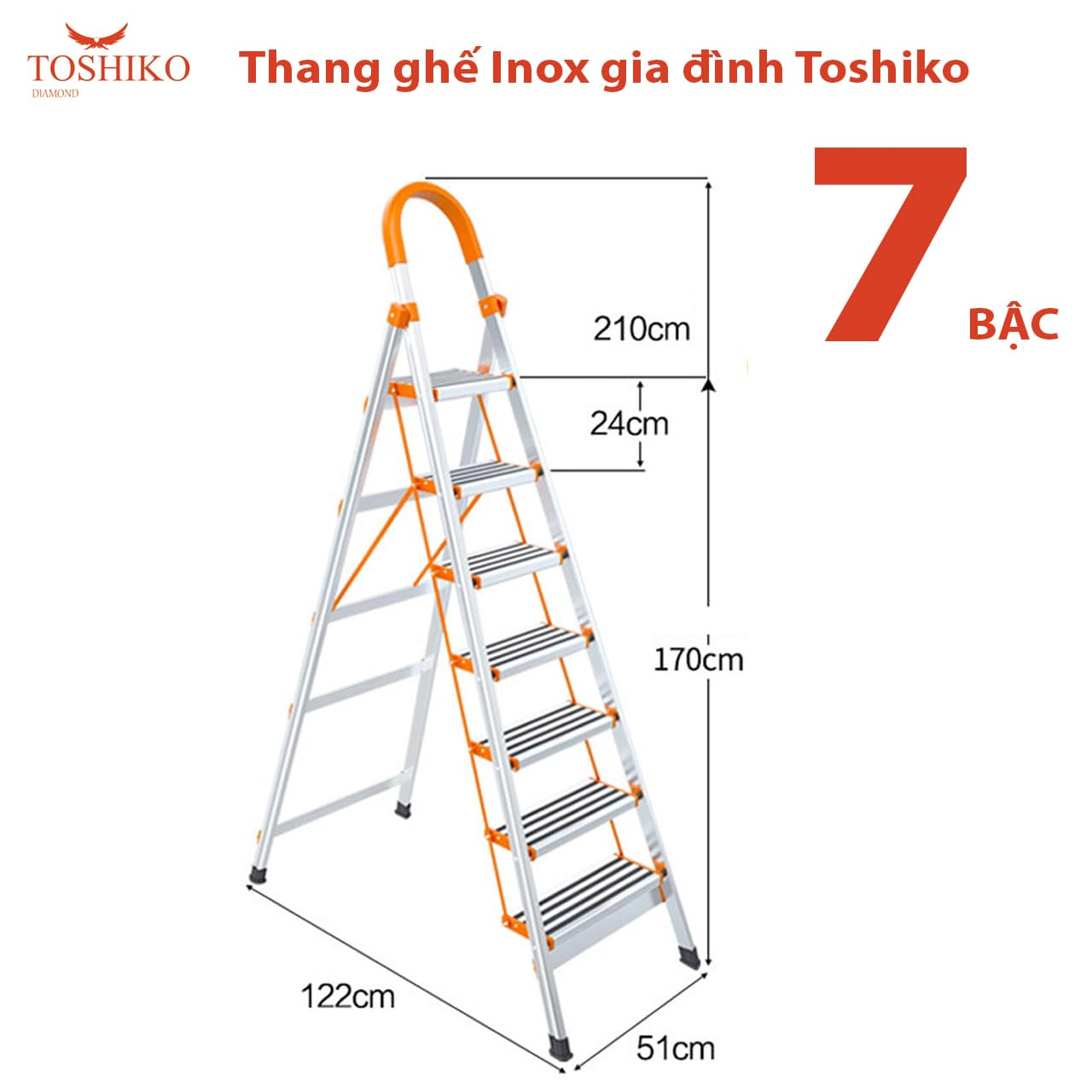 Thang Nhôm Ghế Tay Vịn 3,4,5,6,7 bậc chính hãng Toshiko Nhật Bản Bảo Hành 3 Năm