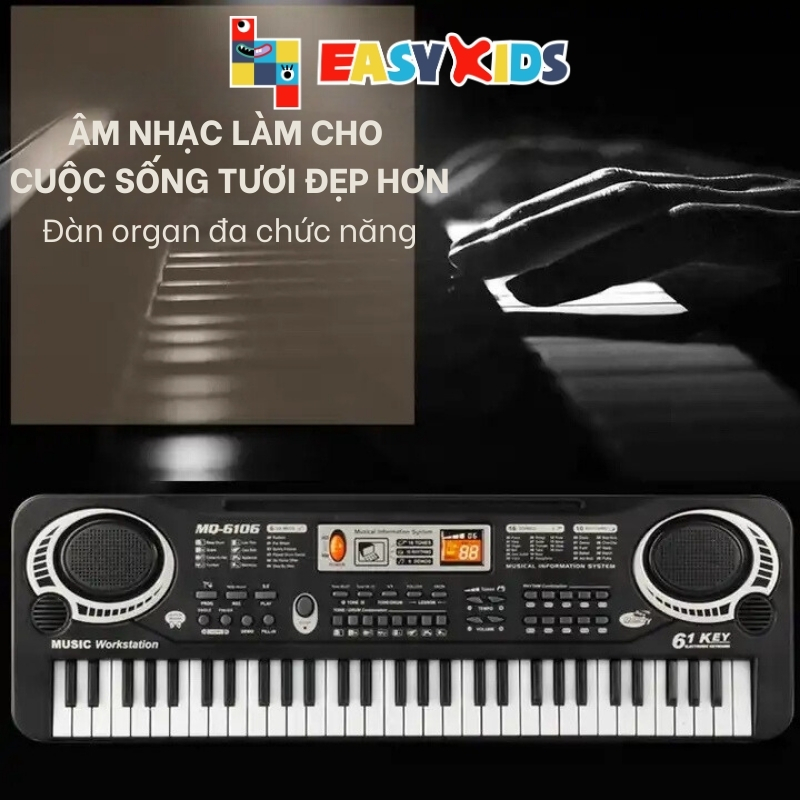 Đàn Organ Đàn Piano Điện Tử Đồ Chơi Cho Bé 61 Phím Sạc Điện Có Mic, Dây Sạc USB