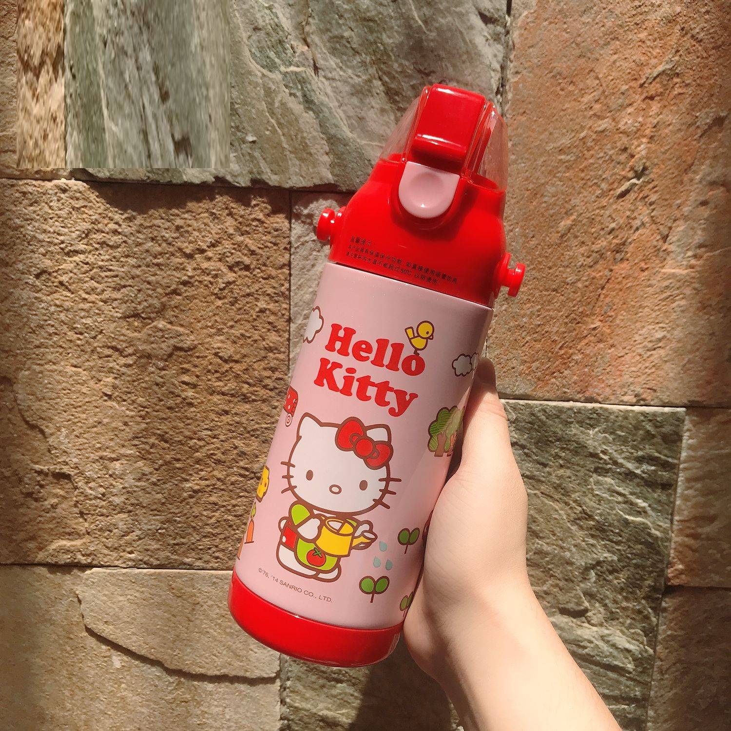 Bình nước giữ nhiệt hình mèo Kitty tưới cây nắp trong suốt màu đỏ cho trẻ em, bé gái -  - KT3654D