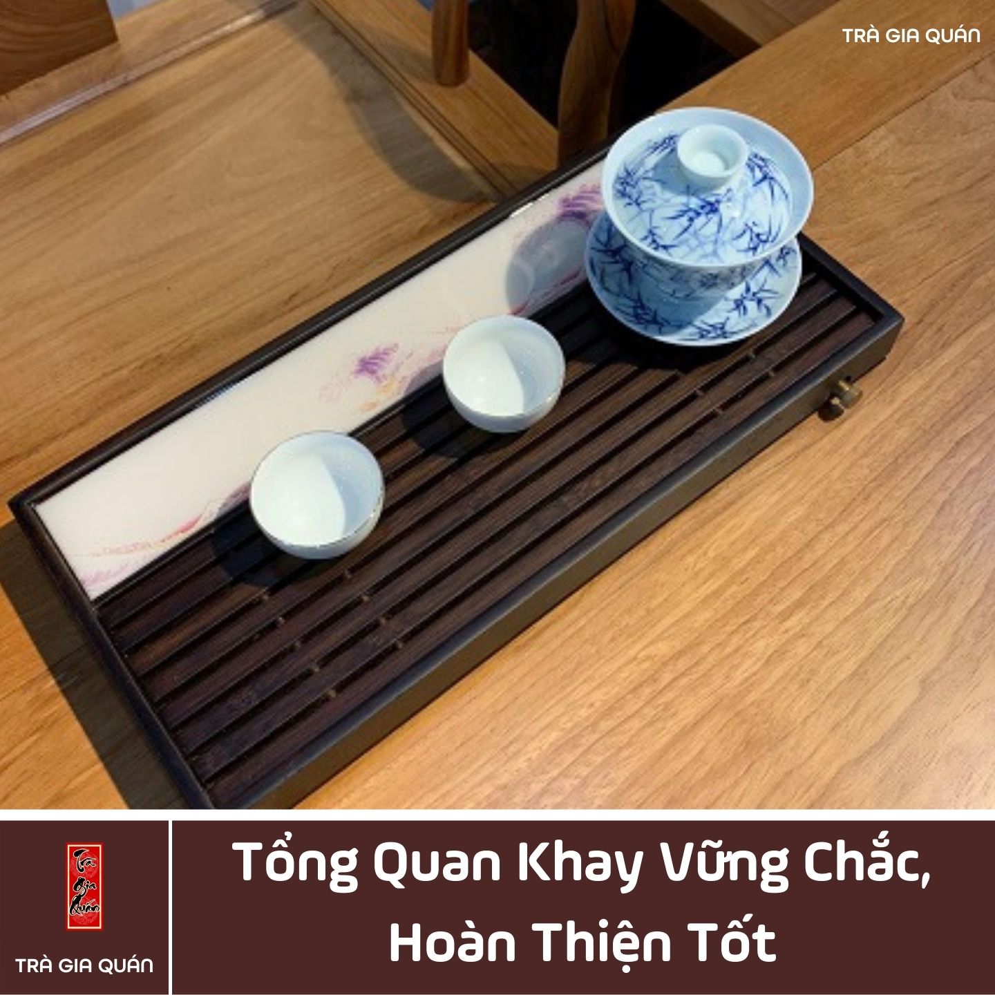 KT 41 Khay Trà Tre Cao Cấp Sơn Thuỷ Chữ Nhật Lớn Kích Thước 40*19*3.8