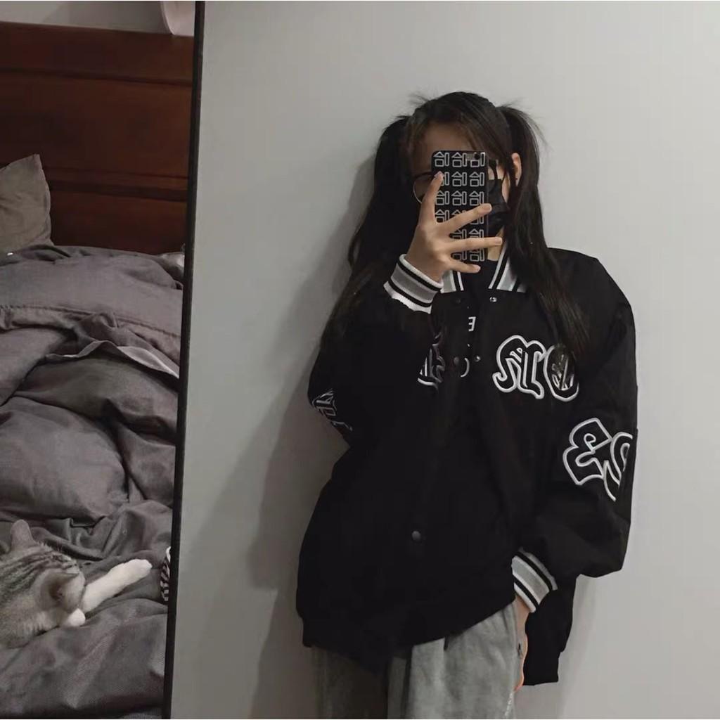 , Áo khoác bomber jacket HÌNH THÊU chữ tàu, áo đôi, dù 2 lớp, gió,Form Rộng, áo khoác size nhỏ