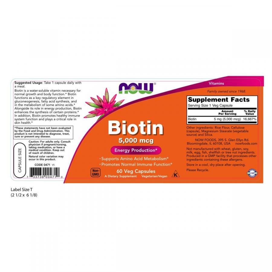 Thực Phẩm Chức Năng Biotin 5,000 mcg NOW Foods USA – Ngăn ngừa rụng tóc, bạc tóc, giúp da, móc, tóc khỏe mạnh