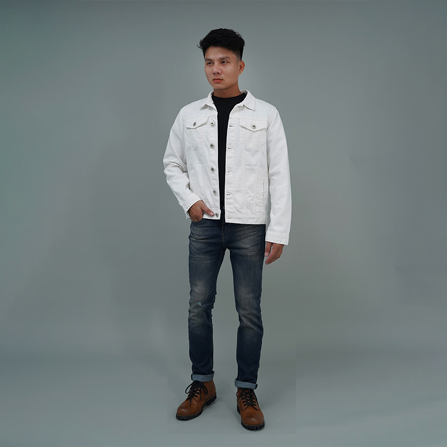 Áo Khoác Jeans Cao Cấp HUNTER X-RAYS  Form Slim  Cotton Màu Trắng K12