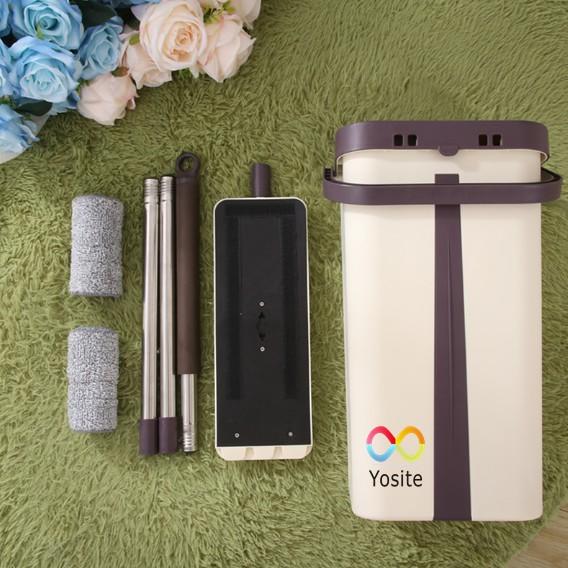 Bộ Cây Lau Nhà 360độ Bàn Chổi Phẳng Dẹt Kèm Thùng Vắt 2 Ngăn Tiện Lợi