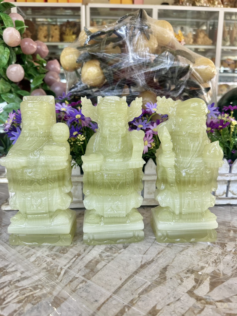 Bộ tượng Tam Đa Phúc Lộc Thọ đá ngọc Onyx - Cao 20 cm