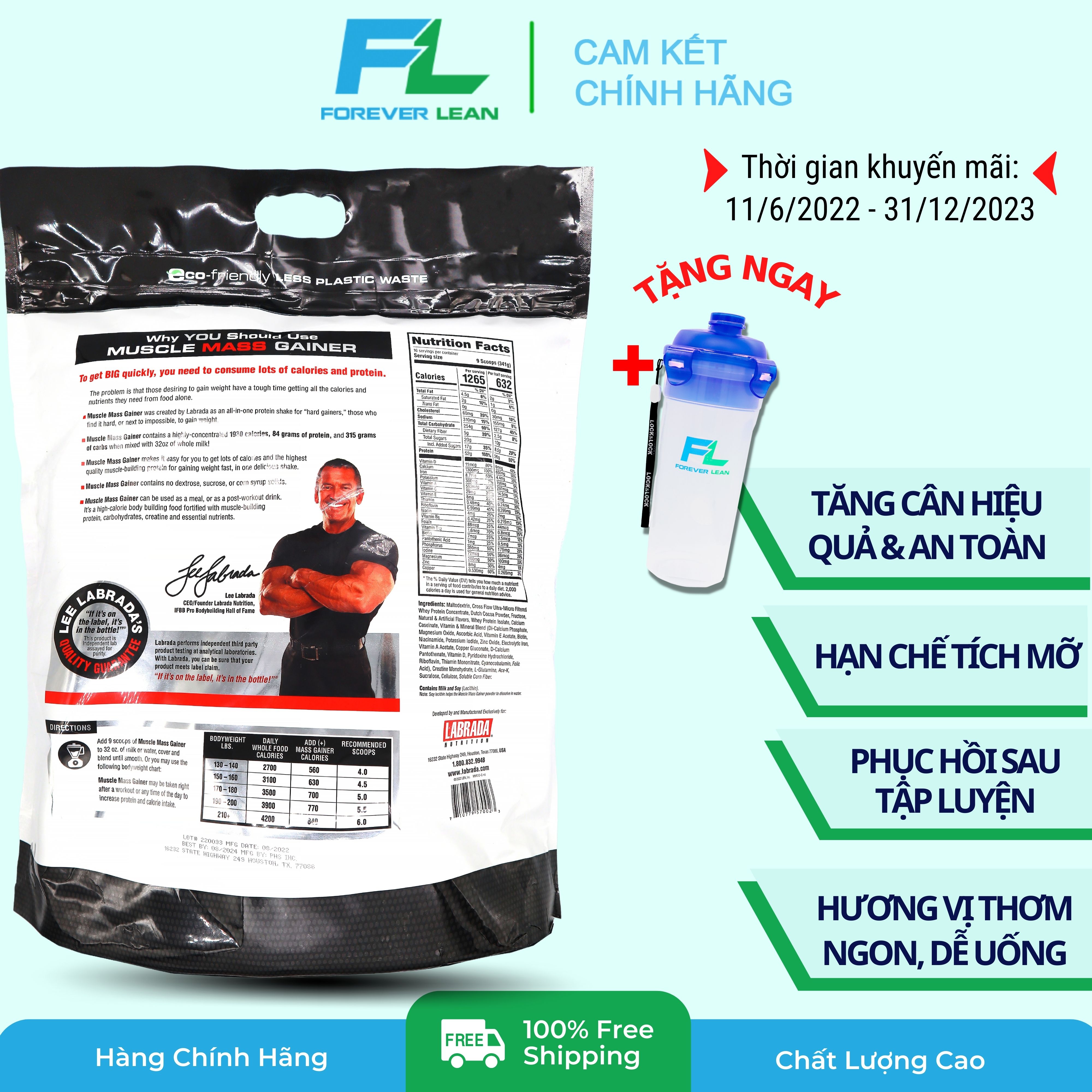 [Chính Hãng BBT] Labrada Muscle Mass Gainer - Tăng Cân Tăng Cơ Vị Thơm Ngon (5.4kg)