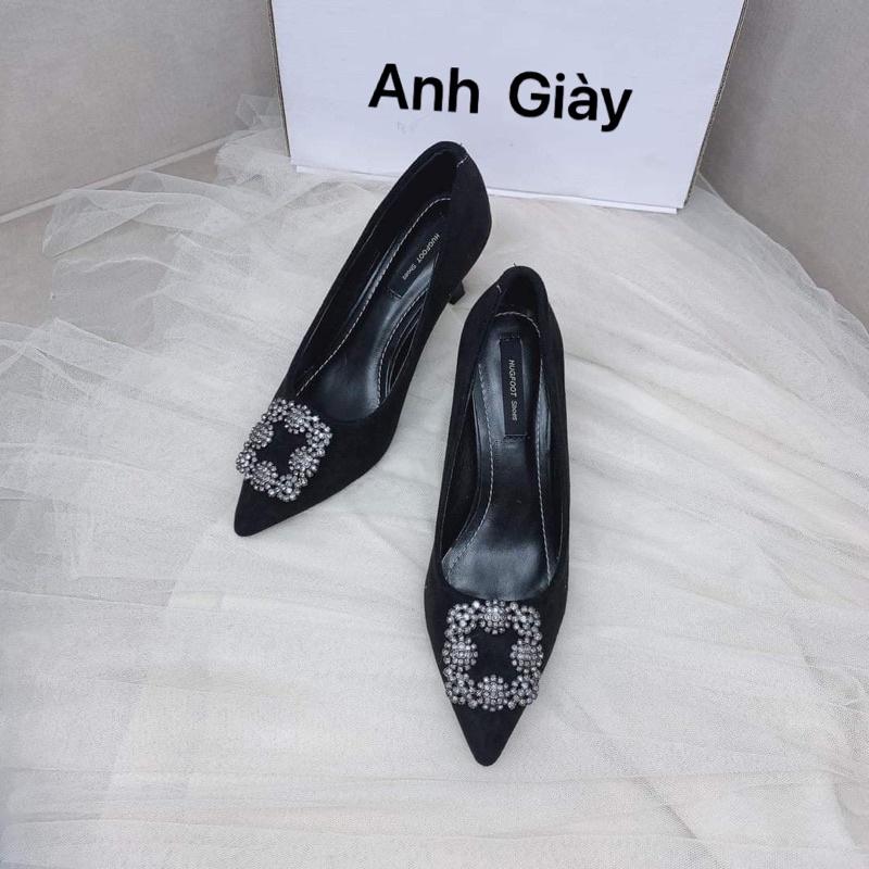 CG43 -Giày gót nhọn da lộn 7p khoá vuông đá hàng đẹp( ảnh thật, kèm video)