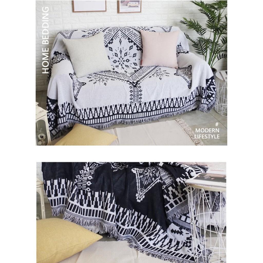 Khăn Thảm Phủ Sofa TÔNG TRẮNG ĐEN chống bụi bẩn, Mền đắp thư giãn, Thảm Sofa Phòng Khách SBK101