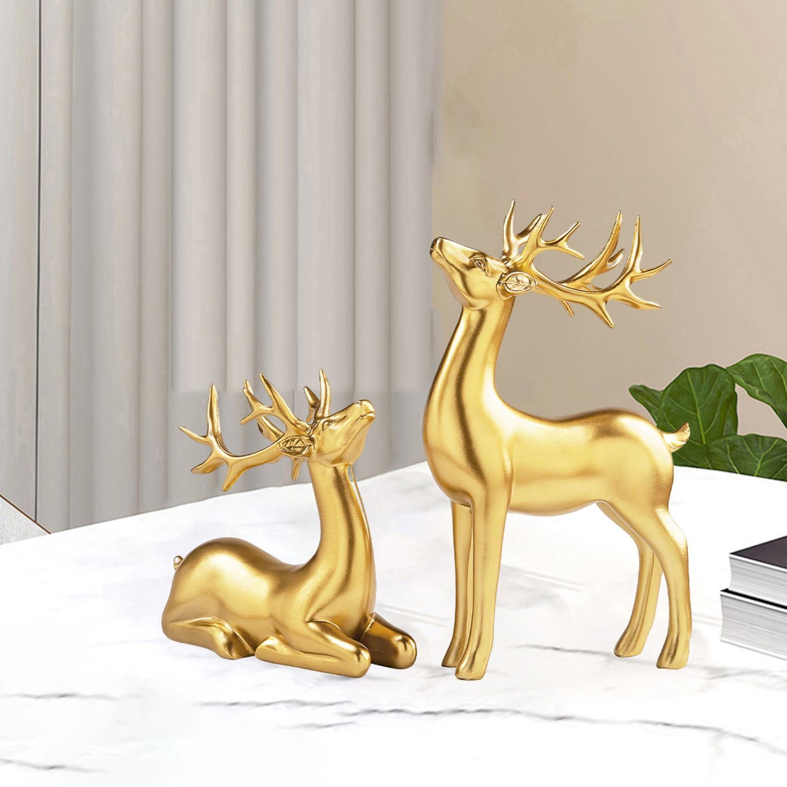 2Pcs Modern Deer Statue Resin Figurine Sculpture Craft for Tabletop Home Bookcase Living Room Decoration