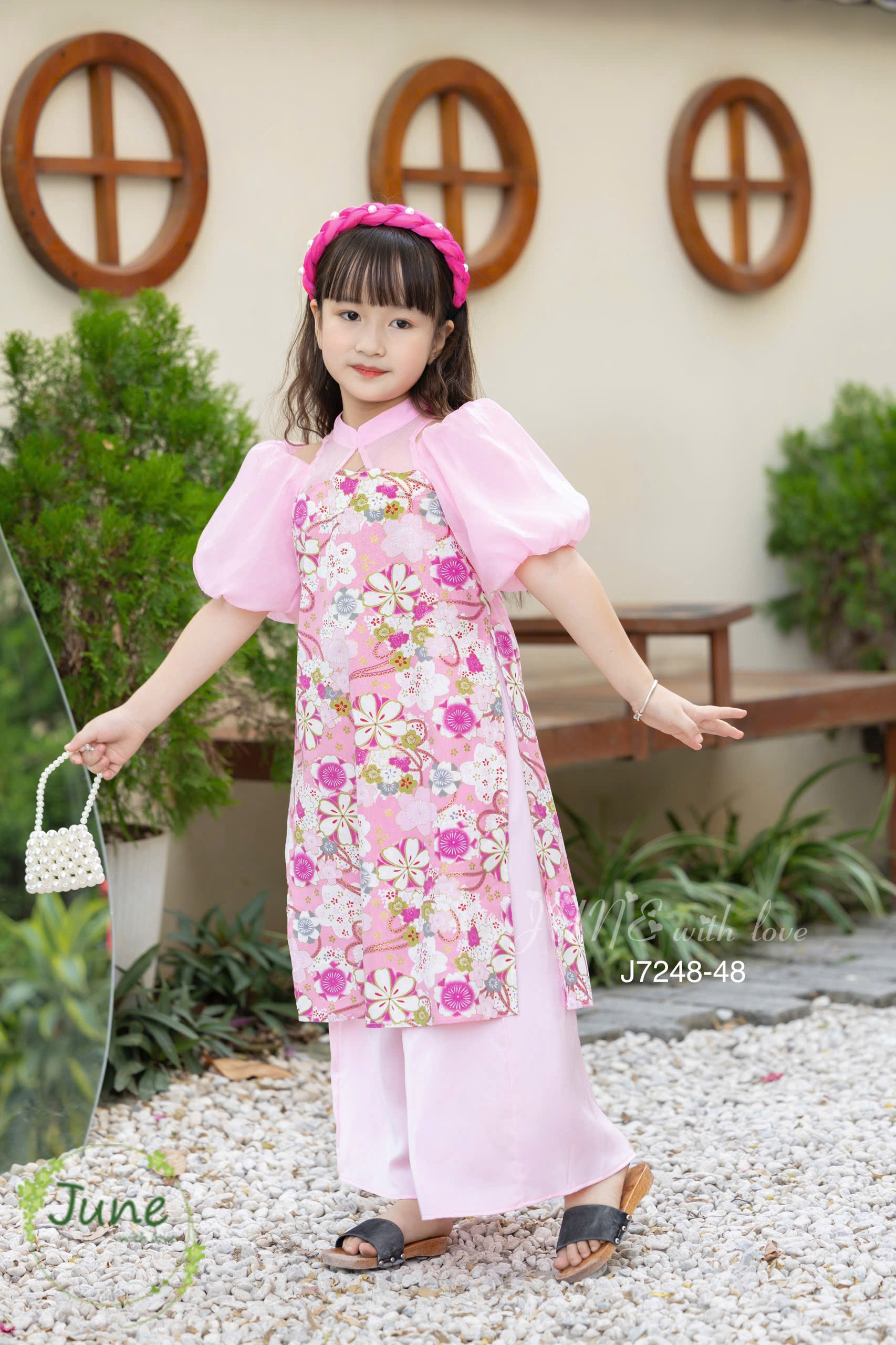 Bộ áo dài tết cho bé gái mẫu HOA xinh xắn diện tết năm mới giáng sinh noel từ 12-50kg hàng thiết kế cao cấp
