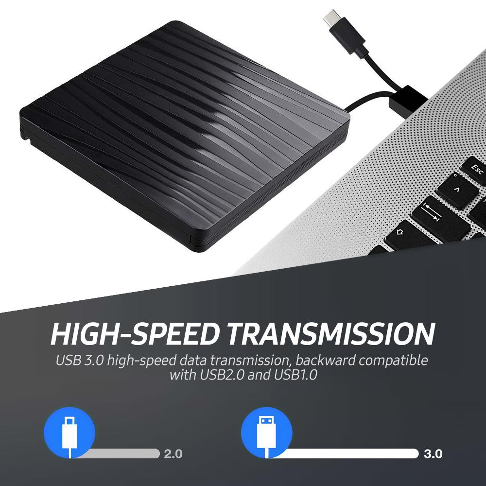 Ổ đĩa USB3.0 + Type-C di động hai đầu CD / DVD bên ngoài siêu mỏng cho Windows / Mac