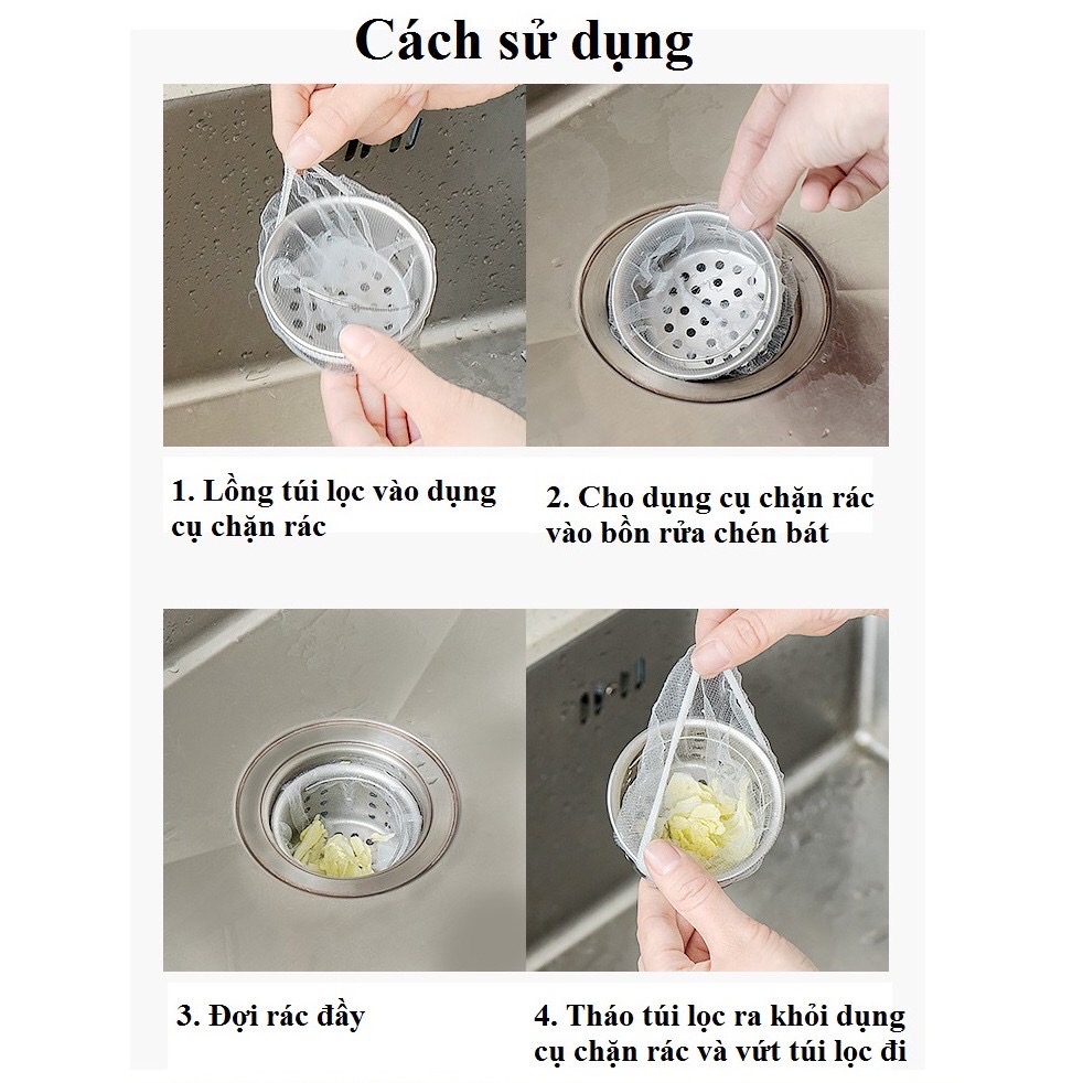 Túi lọc rác bồn rửa chén tiện lợi, túi lưới lọc rác bồn rửa chén thông minh (set 100 túi)