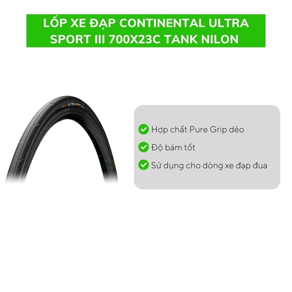 Lốp xe đạp CONTINENTAL ULTRA SPORT III 700x23c Tank nilon chữ vàng