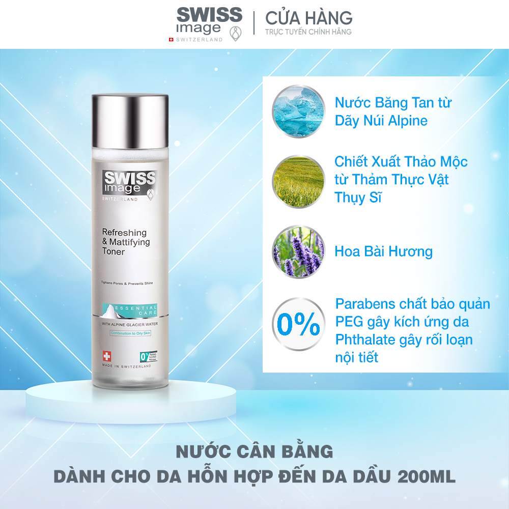 Nước hoa hồng dành cho da hỗn hợp và da dầu Swiss Image Refreshing &amp; Mattifying Toner 200ml