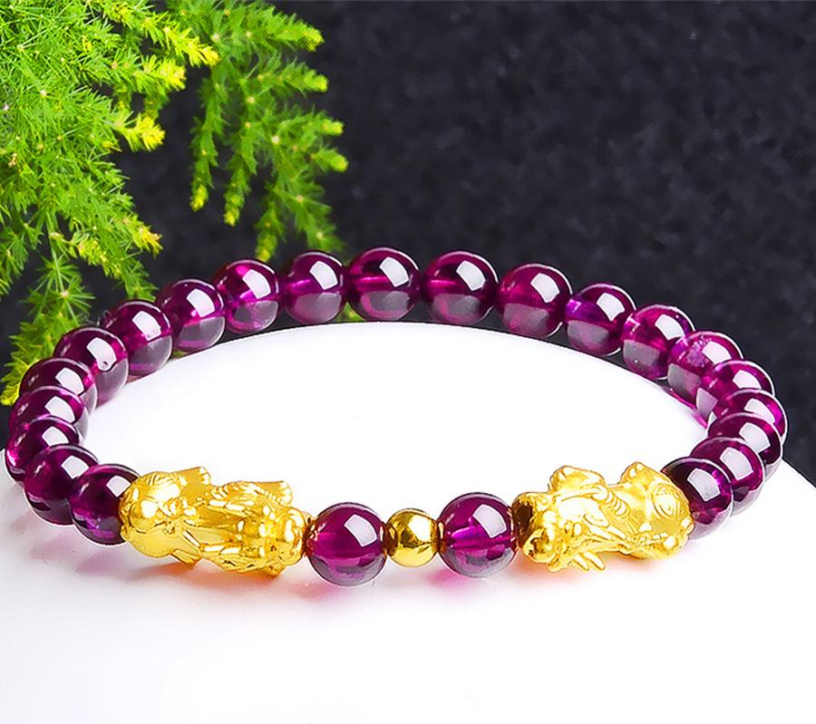 Gembank Vòng Tay 2 Tỳ Hưu Thạch Anh Tím Amethyst Tự Nhiên 8mm