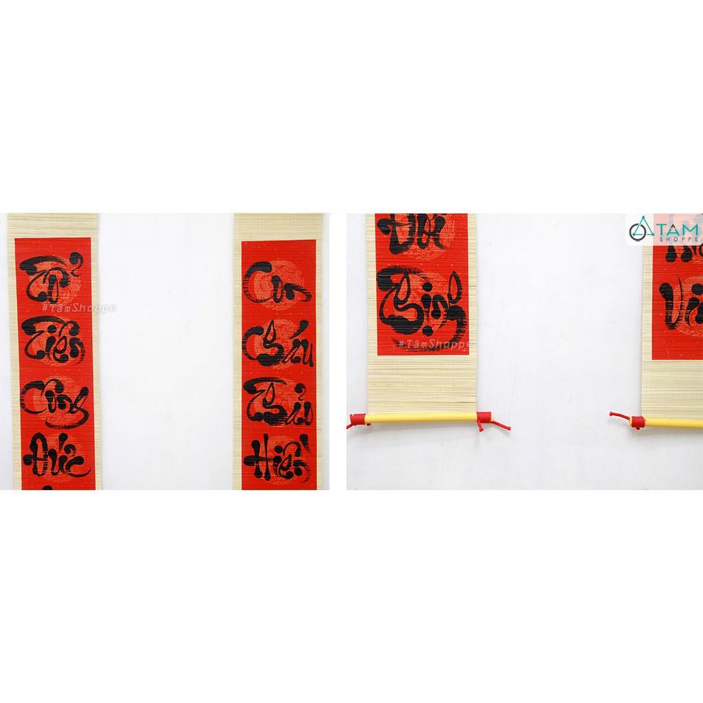 Set 02 Câu đối thư pháp viết tay mành tre chủ đề Tổ Tiên D80cm T-LTP-08
