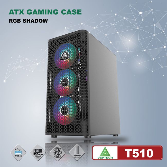 Vỏ máy tính Case VSP T510 [ĐEN] ~ không kèm FAN (ATX/Micro ATX)  - Hàng chính hãng TECH VISION phân phối