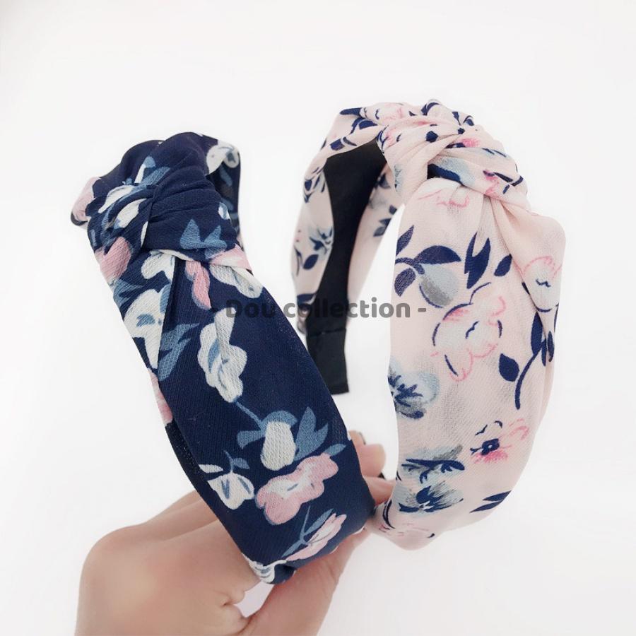 Cài Tóc (Bờm Tóc) Băng Đô Bảng To Thắt Nút Gọng Nhựa Họa Tiết Hoa Phong Cách Hàn Quốc - Mã CT012