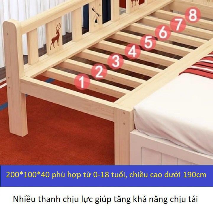Giường ngủ trẻ em chất liệu gỗ thông kích thước 200*100*70cm (D*R*C) quây 3 mặt, có thể ghép cạnh giường người lớn