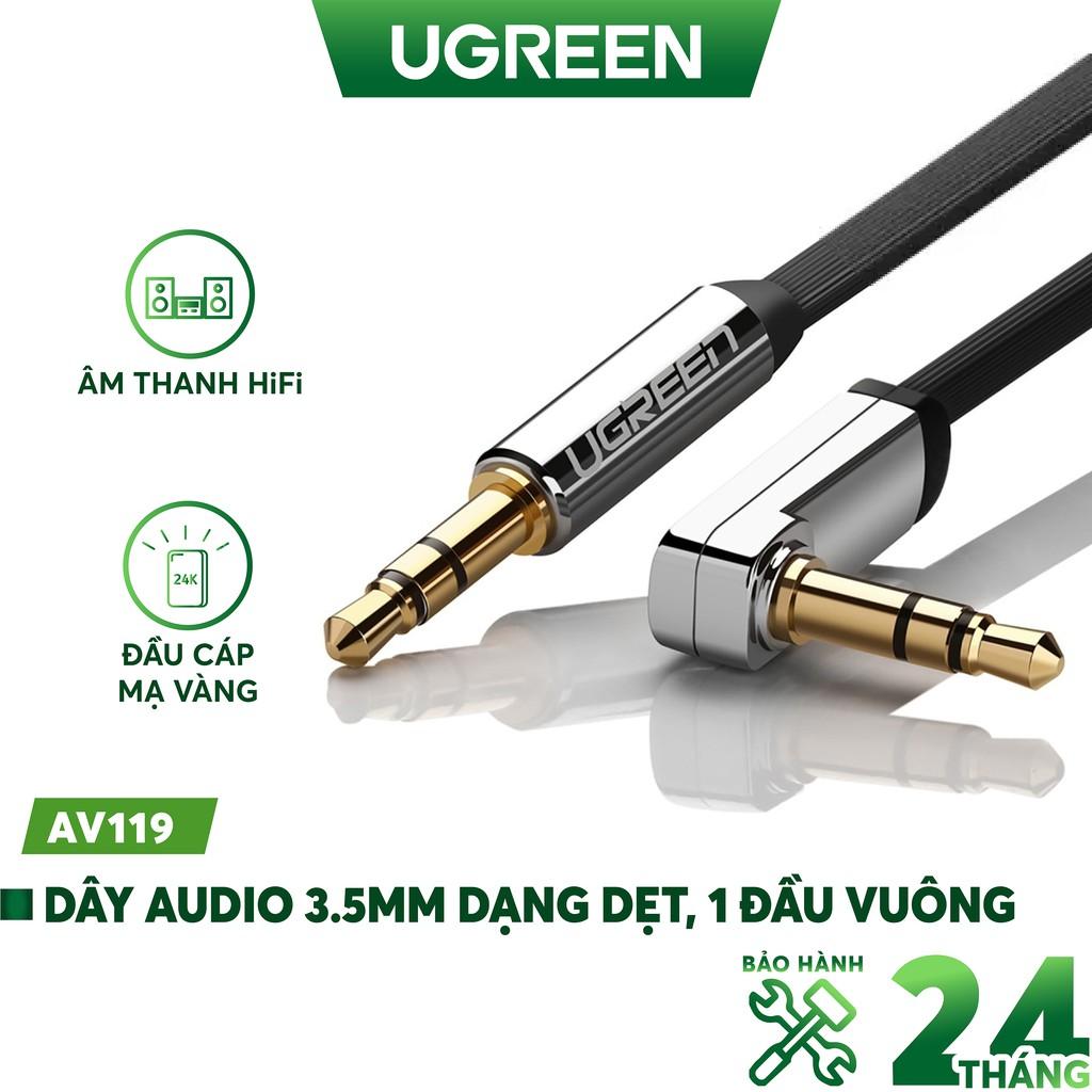 Dây Audio 3.5mm dẹt, mạ vàng 1 đầu vuông 90 độ UGREEN AV119 - Hàng chính hãng