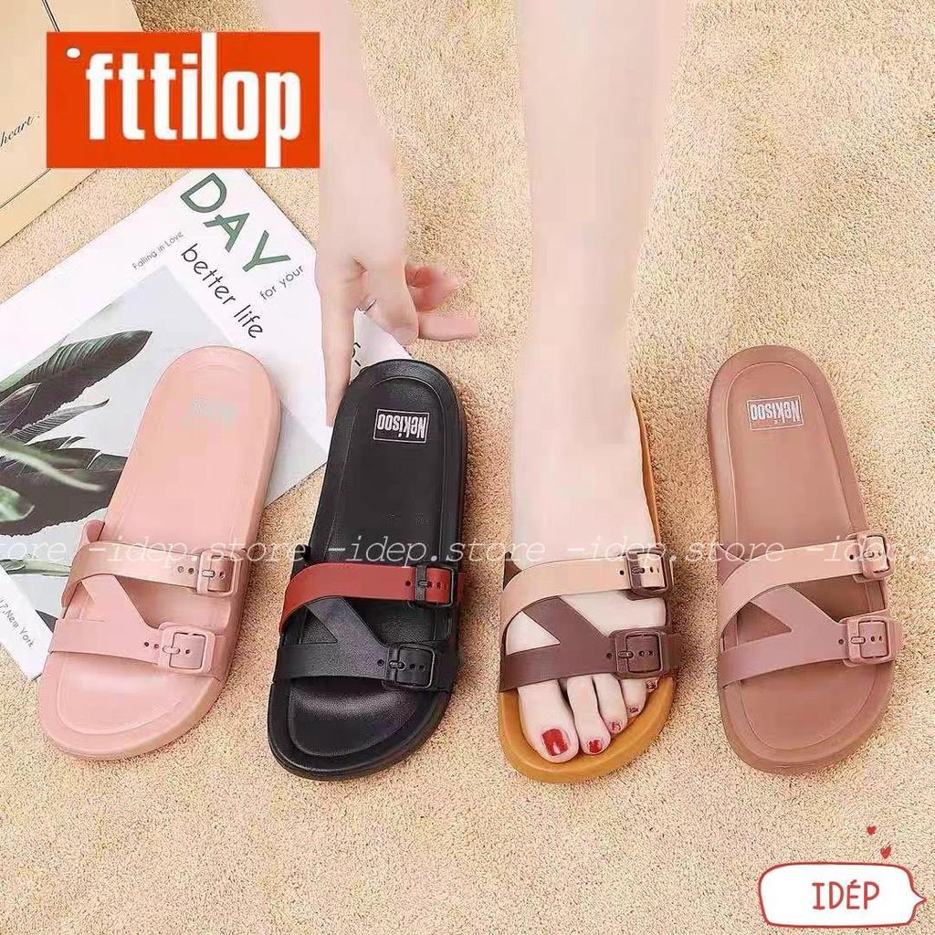 Dép nữ quai ngang da 2 khuy Muffin đế PU siêu nhẹ siêu bền chất lương cao iDÉP- DL279