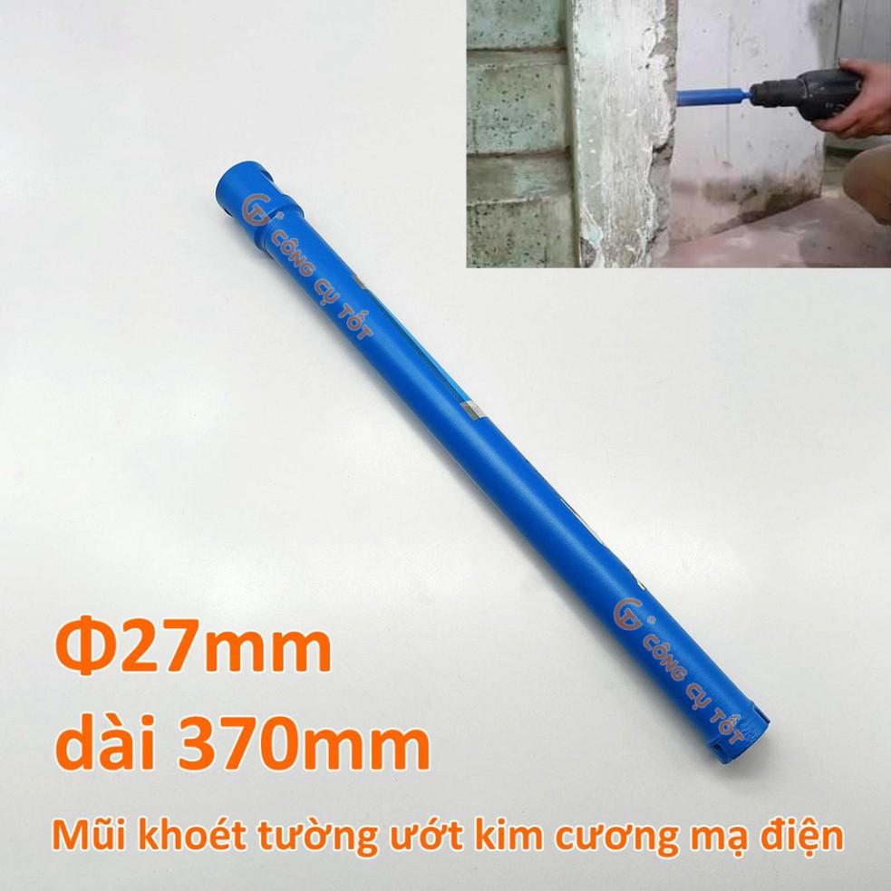 Mũi khoét tường ướt kim cương mạ điện Ø27 x 370mm