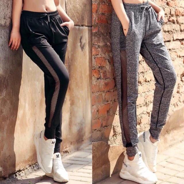 Quần Jogger thể thao nữ phối lưới tập gym, zumba, chạy bộ