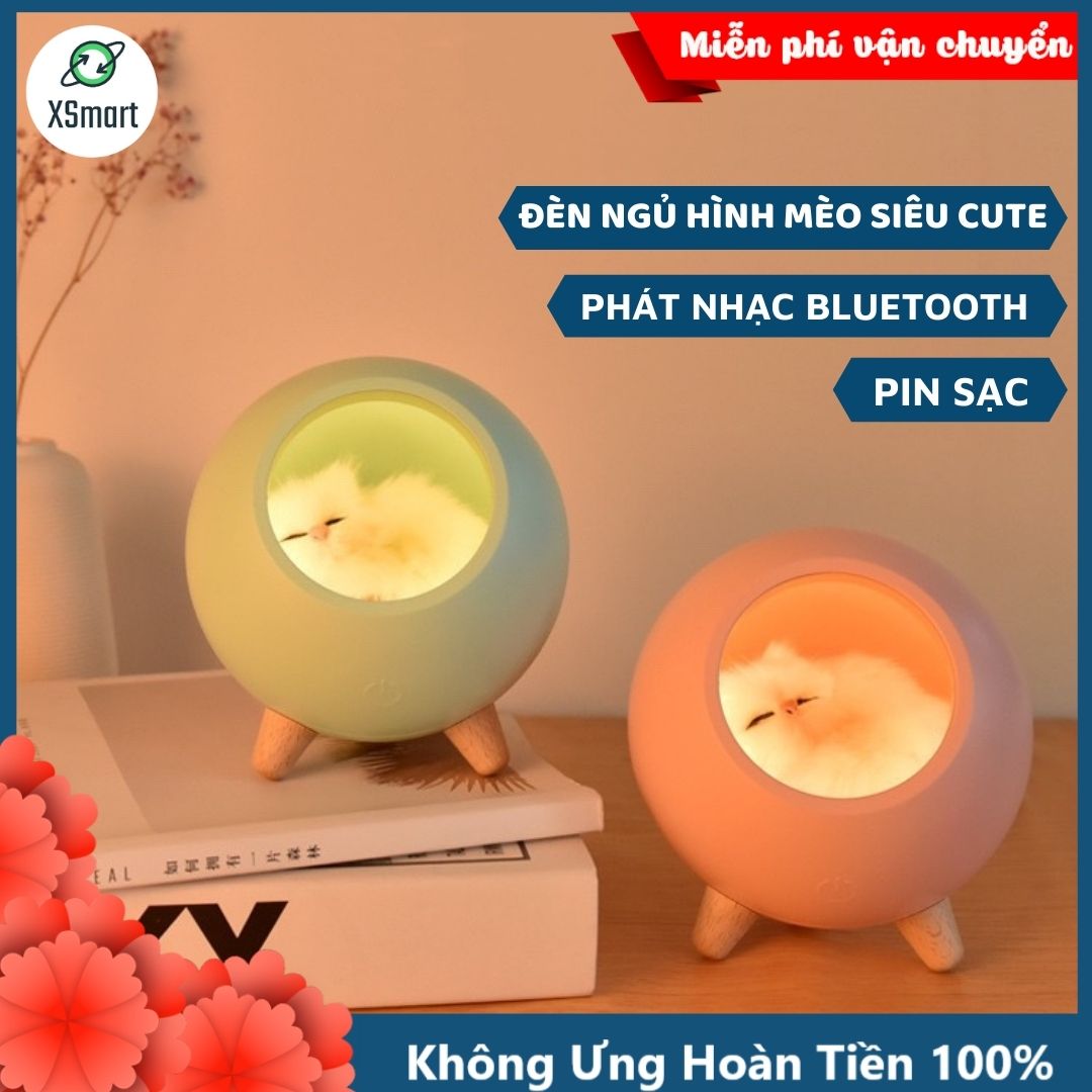 Đèn Ngủ Trang Trí XSmart Tích Hợp Loa Bluetooth Không Dây Mèo Con Cute Màu Hồng Chỉnh Được Độ Sáng - Hàng Chính Hãng