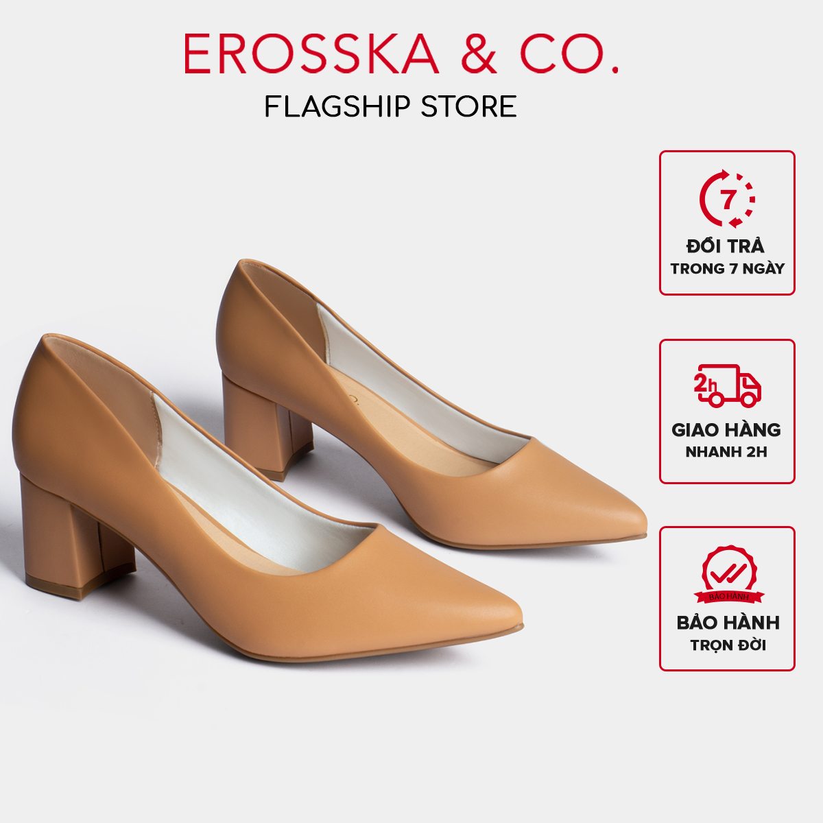 Giày cao gót Erosska thời trang mũi nhọn gót vuông kiểu dáng cơ bản cao 5cm EP011
