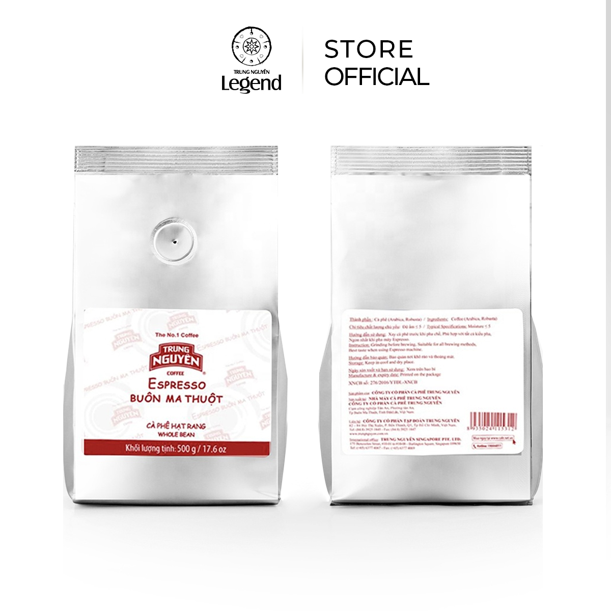 Cà Phê hạt mộc Arabica Robusta- Espresso Buôn Ma Thuột Trung Nguyên Legend- Gói 500gr-Pha Máy