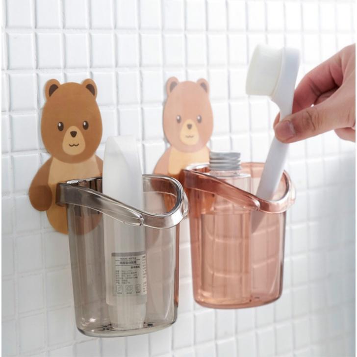 Cốc Gấu Dán Tường Đựng Bàn Chải Kem Đánh Răng Kệ Nhà Tắm Kệ Nhà Bếp Đựng Mỹ Phẩm Treo Tường H014