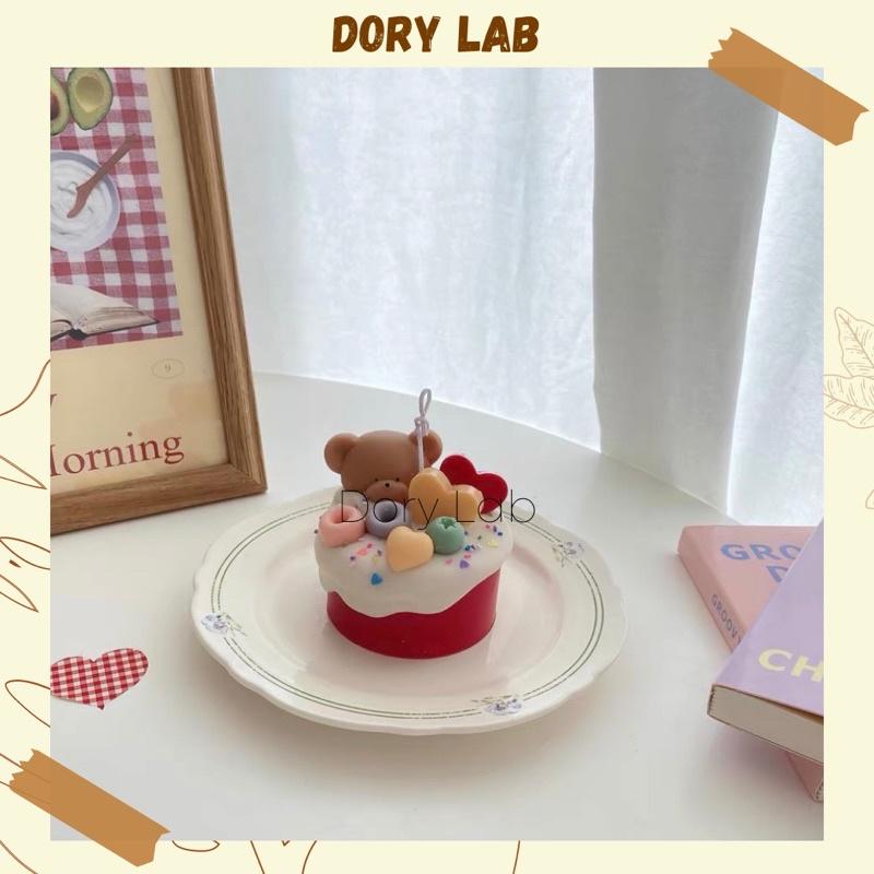 Nến Thơm Bánh Sinh Nhật Hình Gấu Cute Tinh Dầu Thiên Nhiên Không Khói, Quà Tặng Độc Đáo - Dory Lab