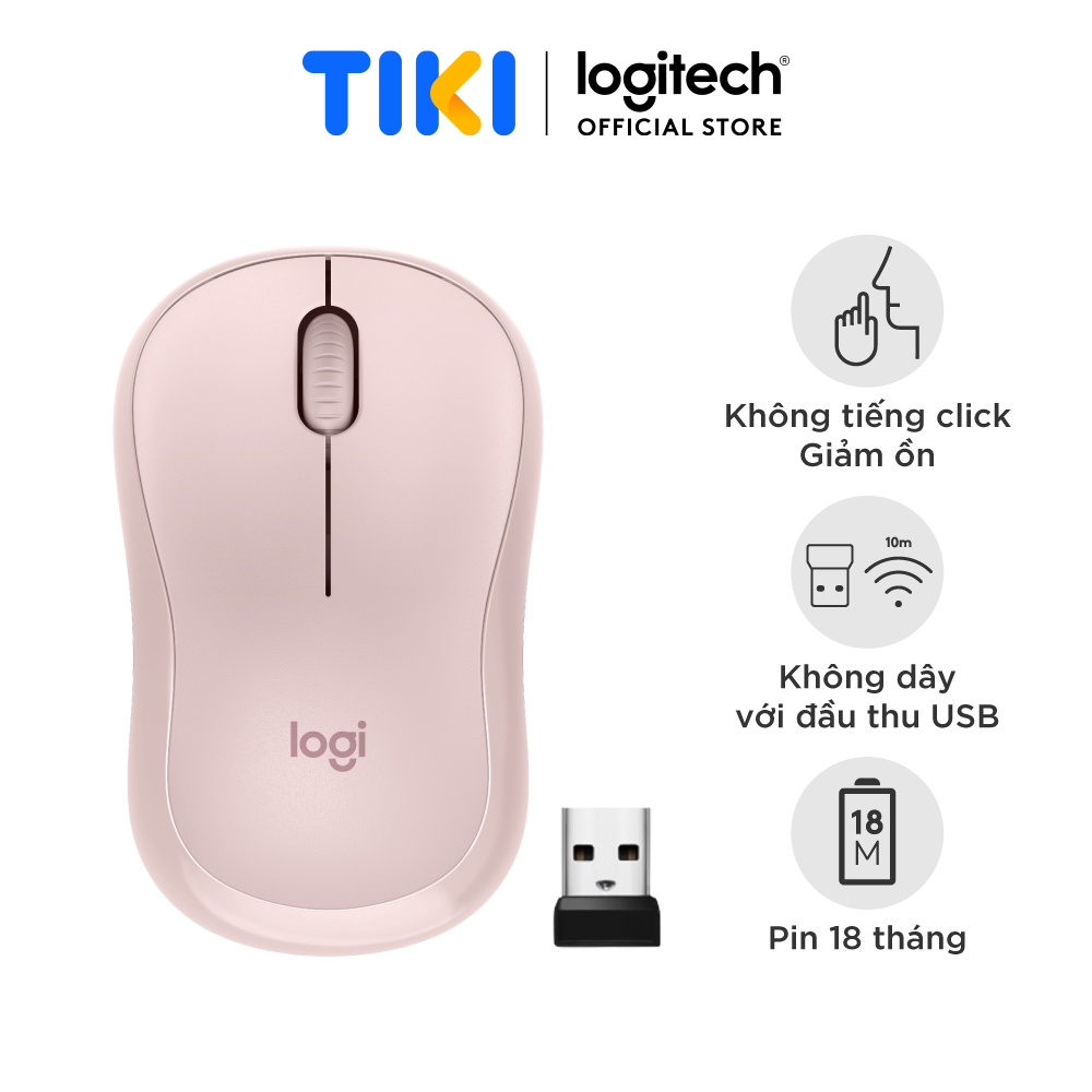 Chuột Không Dây Logitech M220 Silent Plus - Hàng Chính Hãng - Hồng