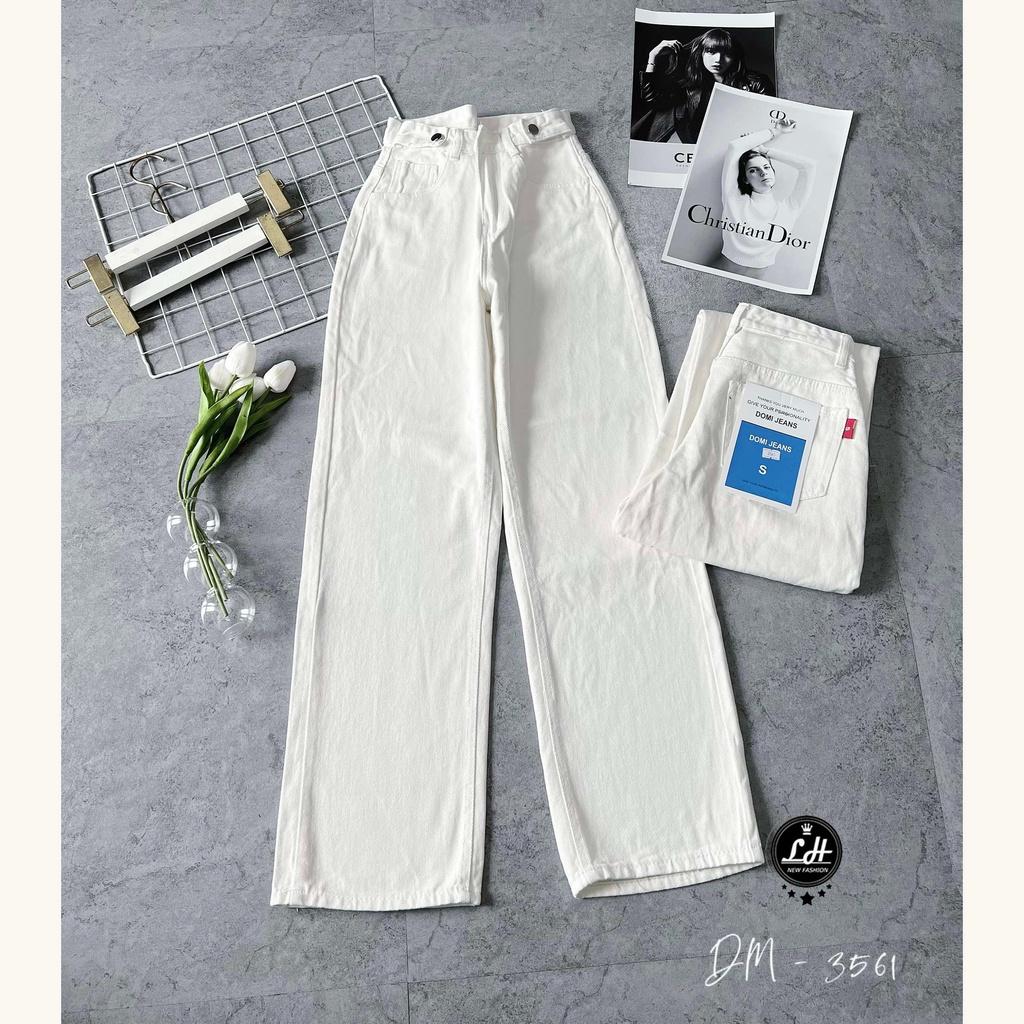Quần jean trắng, quần bò ống suông nữ màu trắng trơn ulzzang có bass lưng siêu cao Lê Huy Fashion 3561