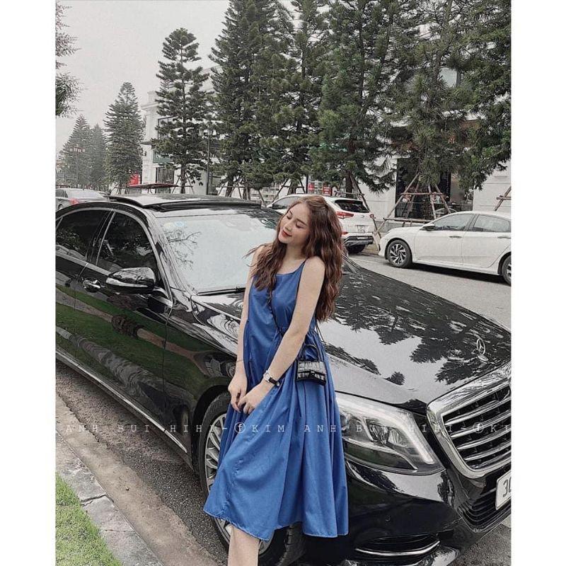 Váy đầm maxi 2 dây xanh hàng thiết kế chất cực đẹp