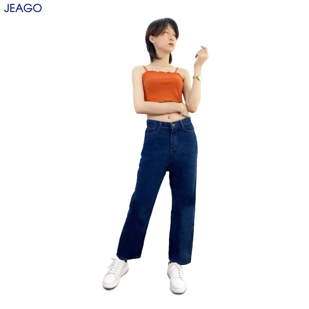 Quần Baggy nữ Lưng thun màu xanh đậm jeago