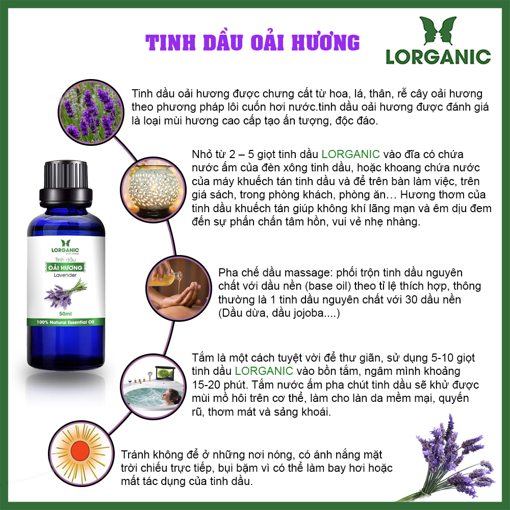 Combo 3 Tinh Dầu LORGANIC / Nhiều Mùi Hương / Xông Phòng Thư Giãn, Đuổi Muỗi 10m / Sả Chanh, Oải Hương Lavender, Ngọc Lan Tây, Hương Thảo, Stress Relief, Quyến Rũ Sensualy (10ml)