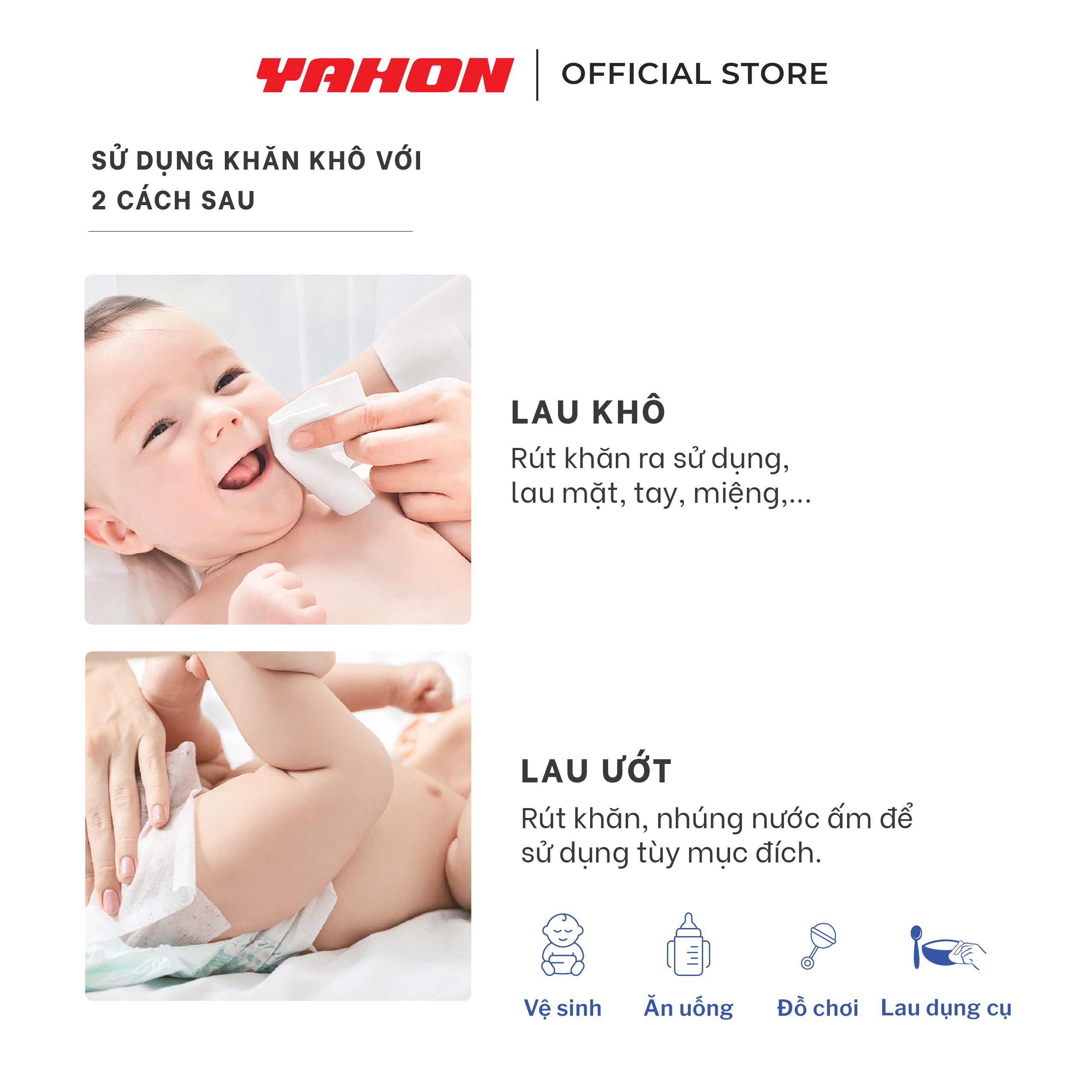 Combo Khăn Giấy Khô Em Bé BABYHOOD 100 Miếng/Bao